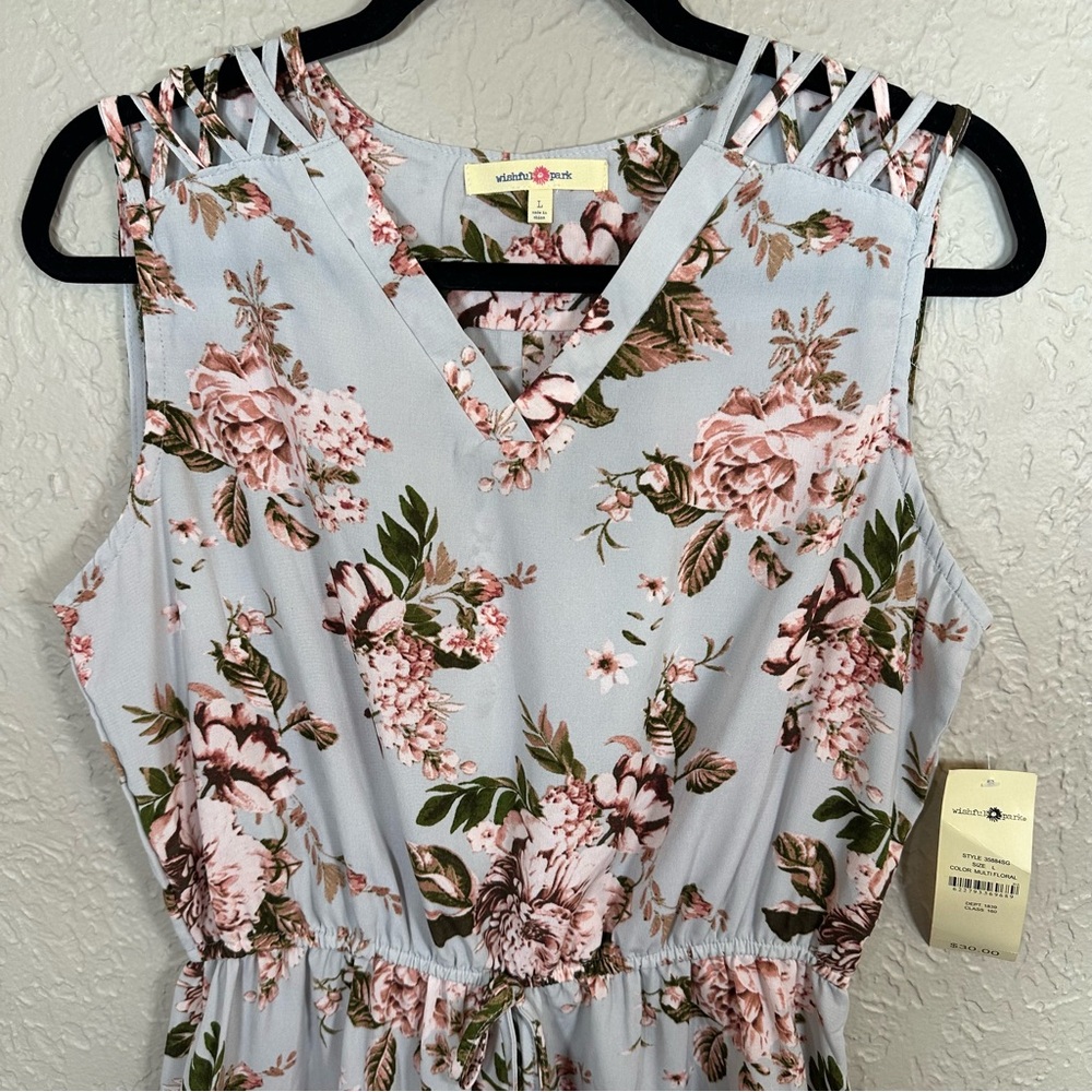 Wishful Park L Light Blue Floral Sun Dress Beach Cruise Criss Cross Boho Fairy